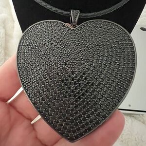 Black spinel heart on twisted black leather cord